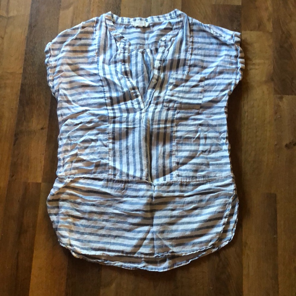 Two by Vince Camuto Striped Linen Tunic blu/wht